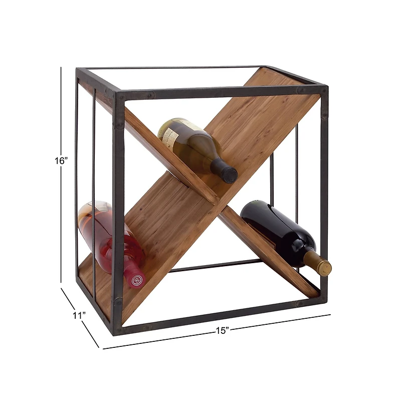 16" Wood & Metal Contemporary Wine Holder Rack