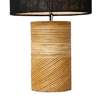 Hello Honey® 20.5" Natural and Black Modern Rattan and Wood Table Lamp with Black Jute Shade