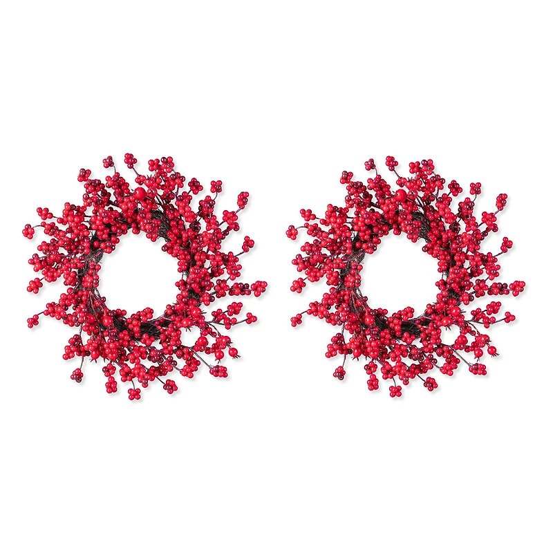 Glitzhome® 14"D Christmas Mini Red Berries Wreath Set