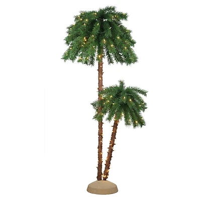 6ft. Pre-Lit Double Trunk Artificial Palm Tree, Clear & Multicolor Lights