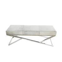 Light Gray Leather Geometric Bench with Angled Silver Metal Base
