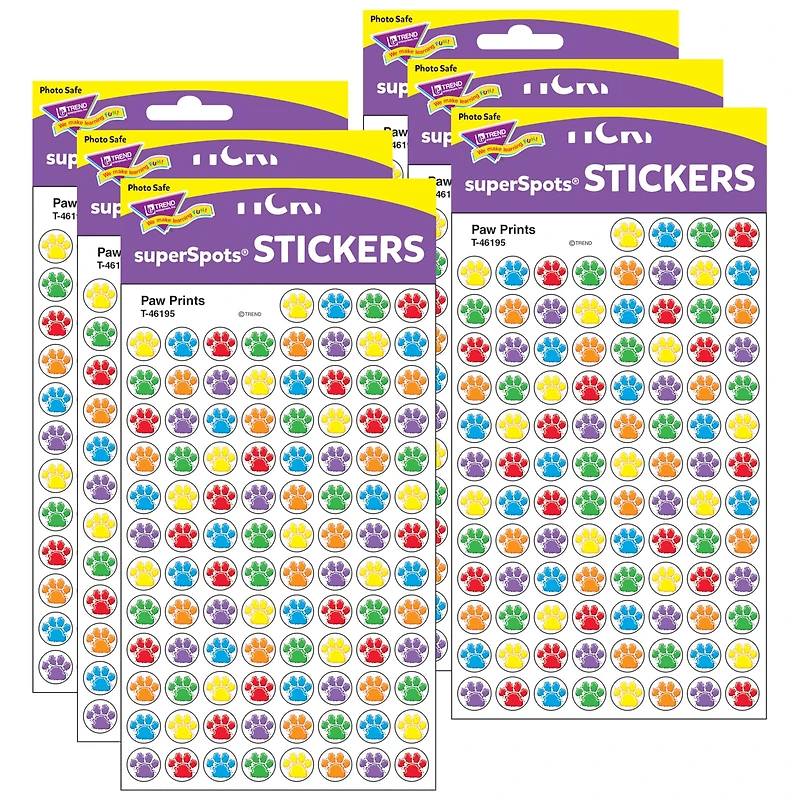 Trend Enterprises® superSpots® Paw Prints Stickers, 6 Packs of 800ct.