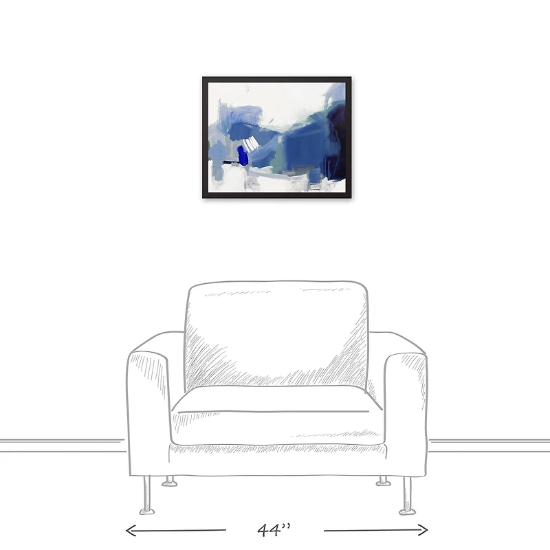 Abstracted Blues Canvas Wall Art in Black Frame