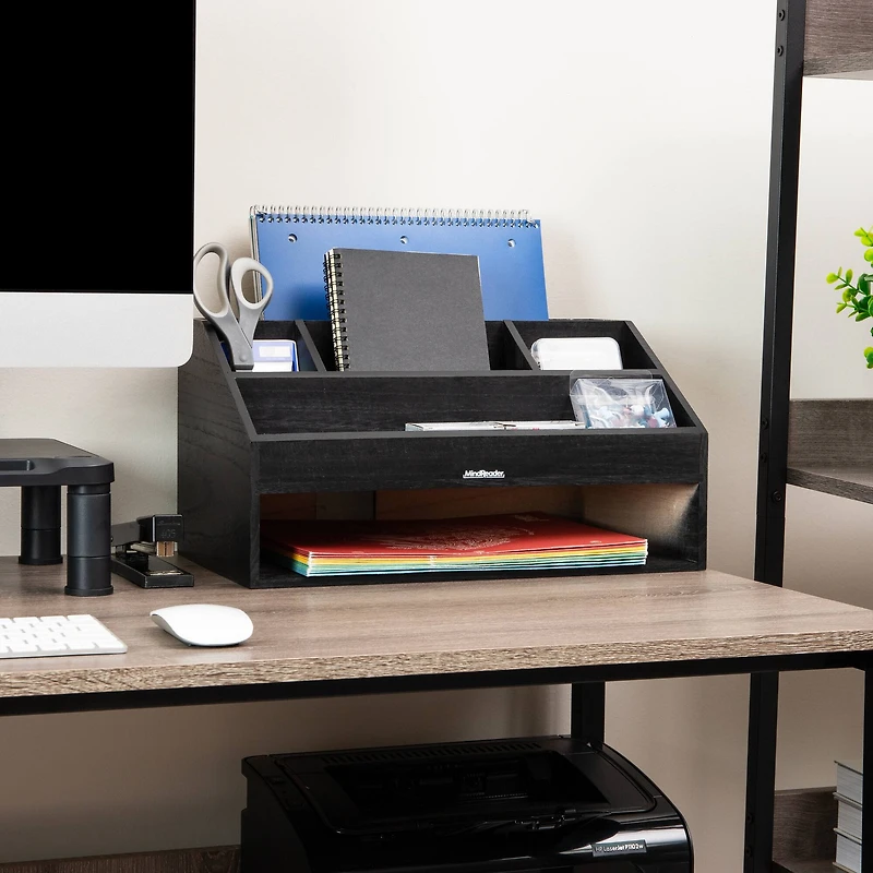 Mind Reader Desk Organizer, File Storage, Accessory Holder, Cord Management, Office, Wood, Black