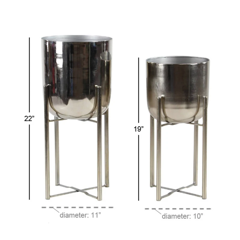 Silver Metal Glam Planter Set