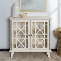 Walker Edison 32" Antique White Fretwork Accent Storage Cabinet