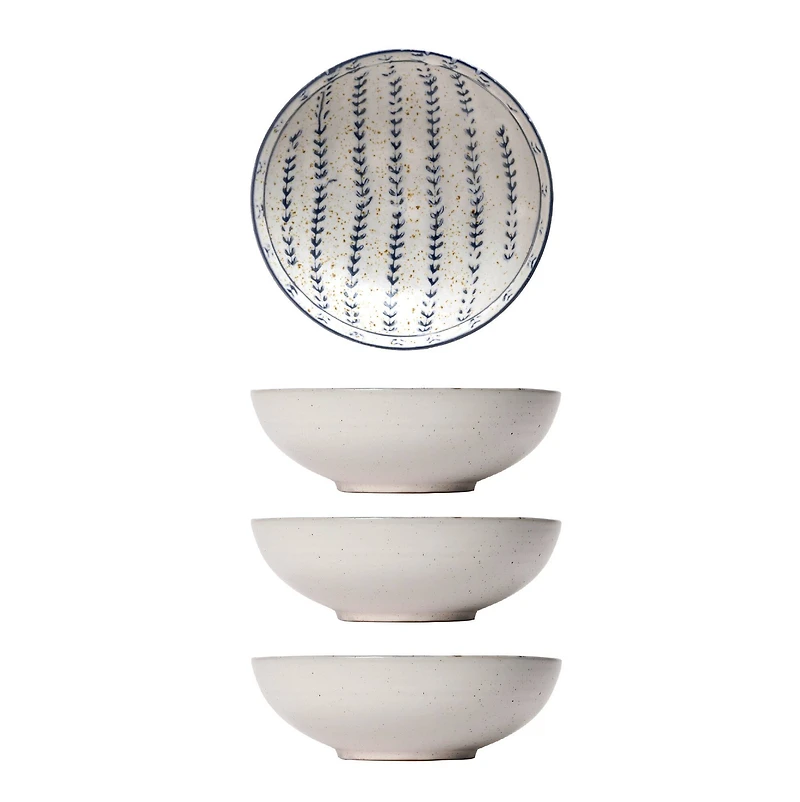 Hello Honey® Antique White & Blue Reactive Glaze Stoneware Bowl Set