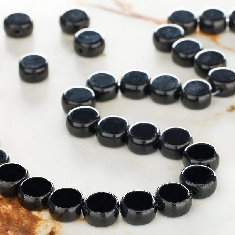 Jet Black Coin Glass Beads, 10mm by Bead Landing™