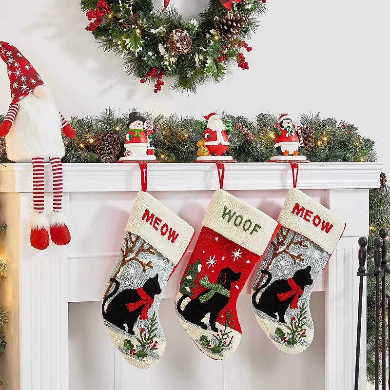 Glitzhome® 7" Santa, Snowman & Penguin Stocking Holder Set