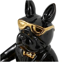 8" Black Ceramic Bulldog Sculpture with Gold Accents
