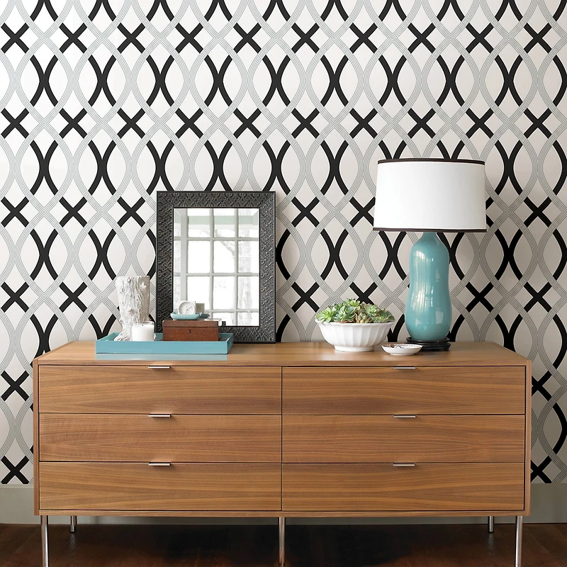 NuWallpaper Black & Silver Lattice Peel & Stick Wallpaper