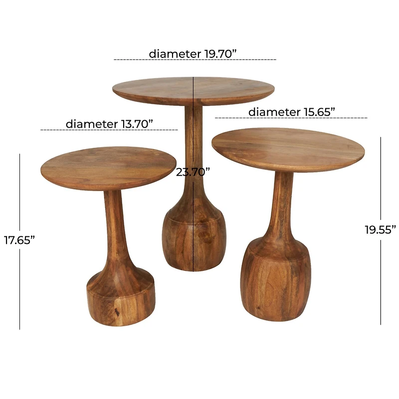 Brown Mango Wood Handmade Accent Table with Elevated Bases Set