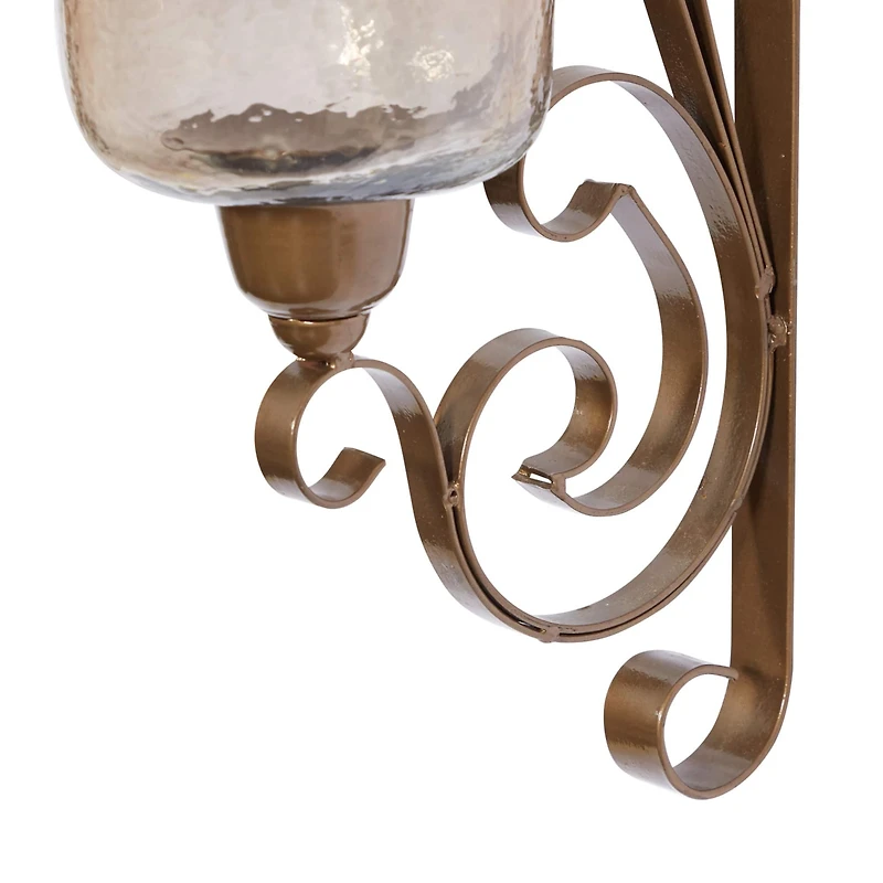 Brown Iron Traditional Candle Wall Sconce, 20" x 11" x 7"