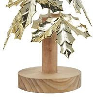 Gold Metal Layered Holly Leaf Christmas Tree Sculpture Set