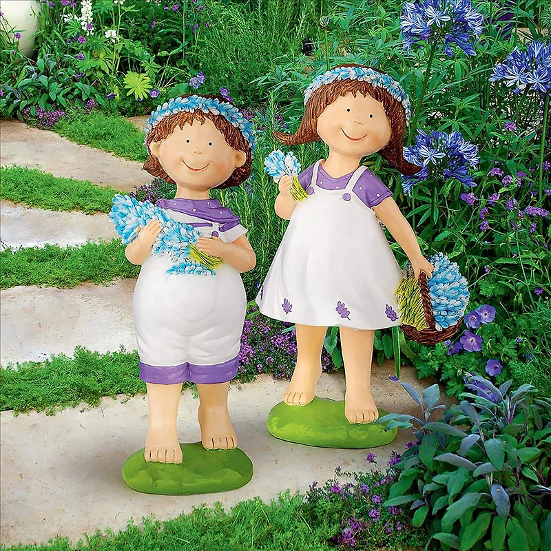 Design Toscano 15" Bluebonnet Twins Springtime Children Garden Statue Set