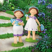 Design Toscano 15" Bluebonnet Twins Springtime Children Garden Statue Set