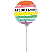 9" Get Well Bold Stripes Foil Stick Balloon
