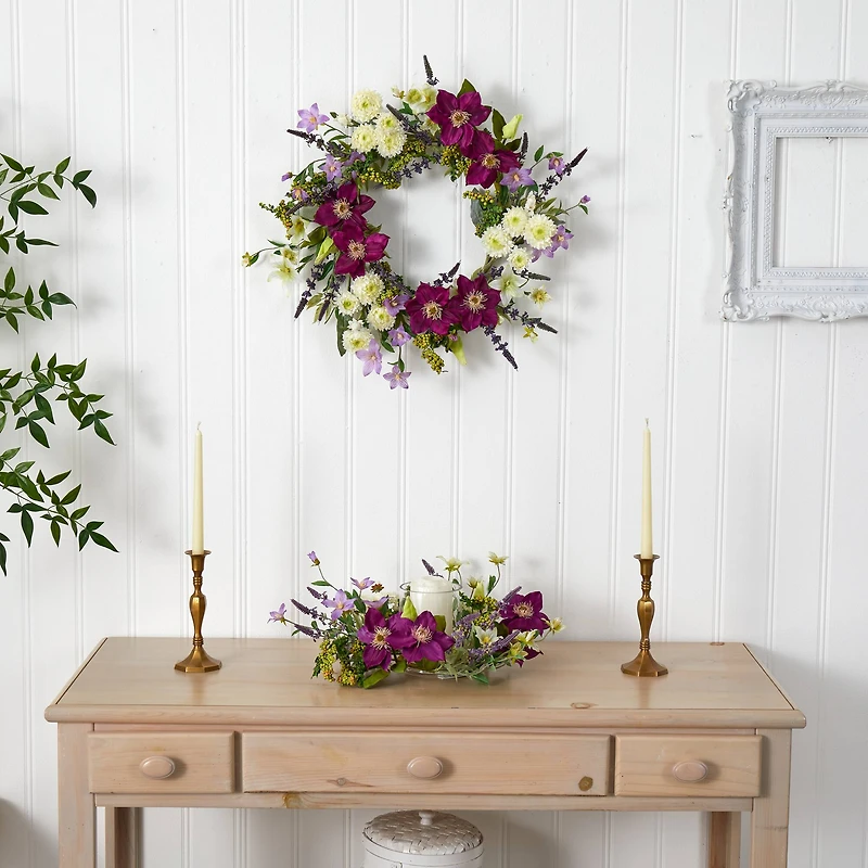 22'' Purple & White Mixed Flower Wreath