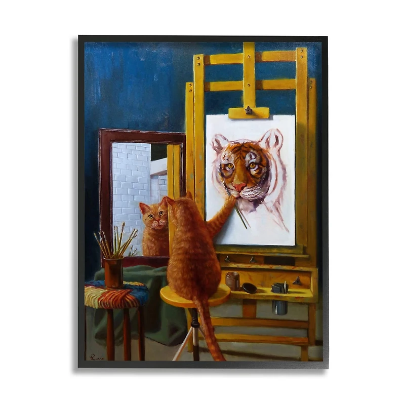 Stupell Industries Cat Confidence Self Portrait as a Tiger Funny Painting Framed Wall Art