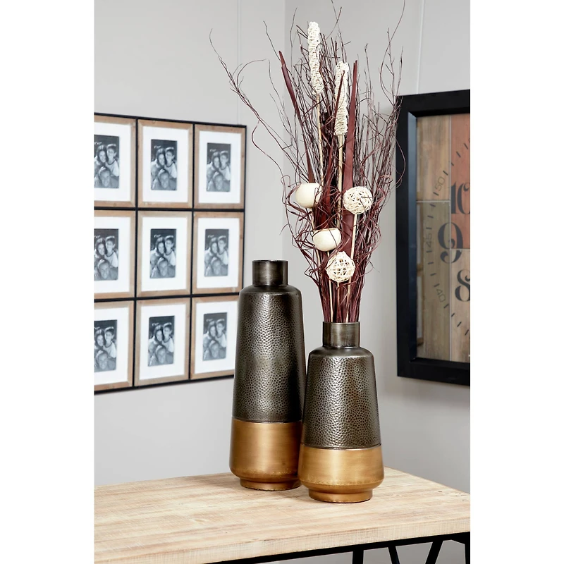 The Novogratz Set of 2 Dark Grey Metal Rustic Vase, 20", 15"