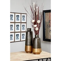 The Novogratz Set of 2 Dark Grey Metal Rustic Vase, 20", 15"