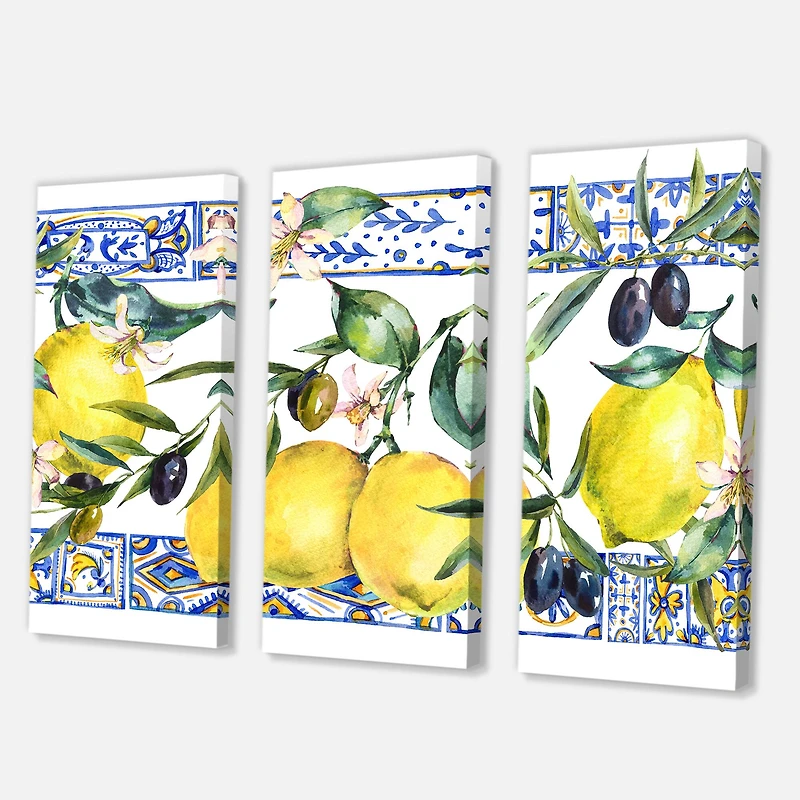 Designart - Lemon Ornament On Blue Geometrical Pattern II