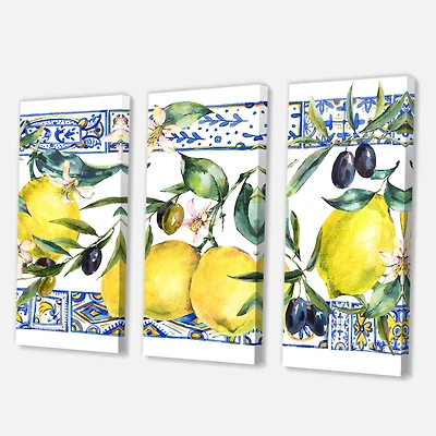 Designart - Lemon Ornament On Blue Geometrical Pattern II