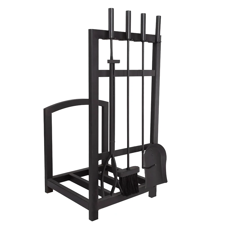 Hastings Home Black Fireplace Tool Set & Rack