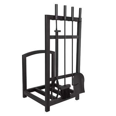 Hastings Home Black Fireplace Tool Set & Rack