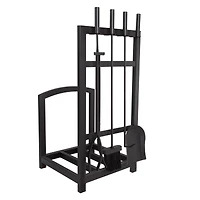 Hastings Home Black Fireplace Tool Set & Rack