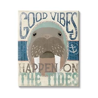 Stupell Industries Good Vibes Happen On Tides Nautical Phrase Walrus Canvas Wall Art