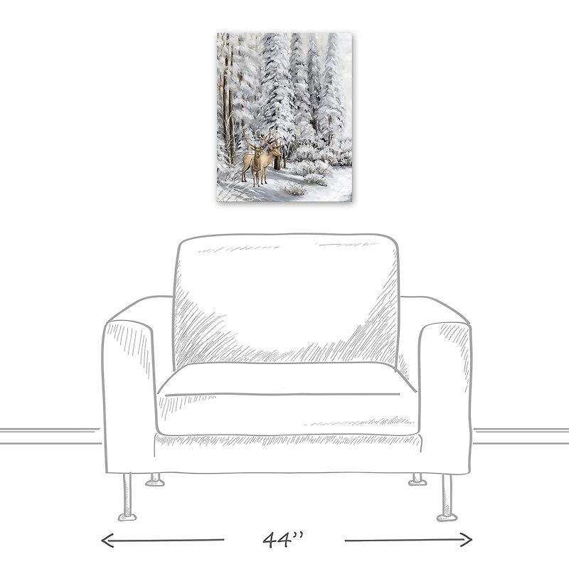 Snowy Forest Deer Canvas Wall Art