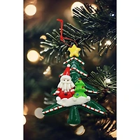 Wizardi 4" Glossy Gingerbread Tree with Santa Christmas Ornament