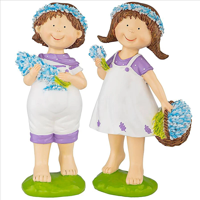 Design Toscano 15" Bluebonnet Twins Springtime Children Garden Statue Set