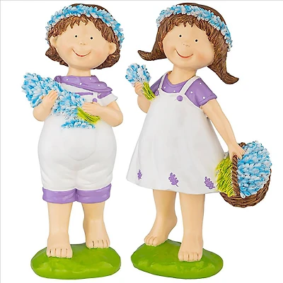 Design Toscano 15" Bluebonnet Twins Springtime Children Garden Statue Set