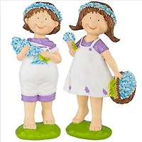 Design Toscano 15" Bluebonnet Twins Springtime Children Garden Statue Set