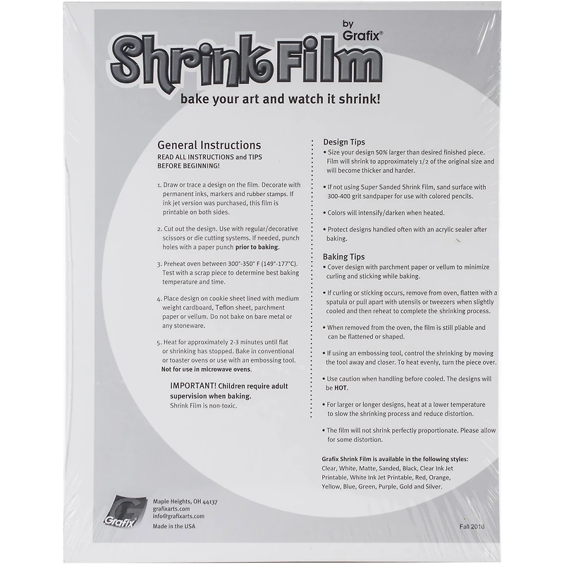 Grafix® Sanded 8.5" x 11" Shrink Film, 50 Sheets