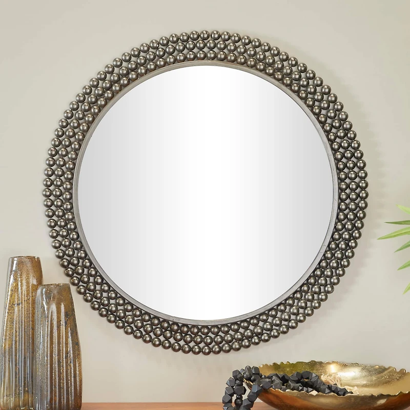 CosmoLiving by Cosmopolitan Black Metal Ball Wall Mirror with Beaded Detailing 32" x 1" x 32"