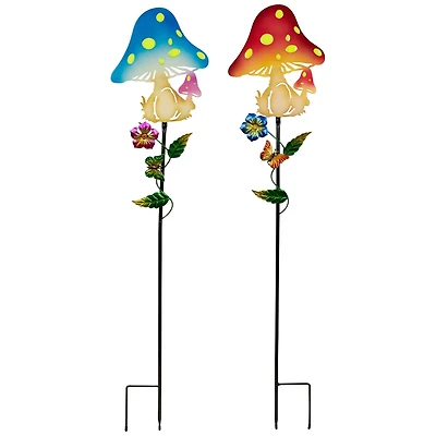 3ft. Solar Powered Mushroom Outdoor Garden Stakes, 2ct.