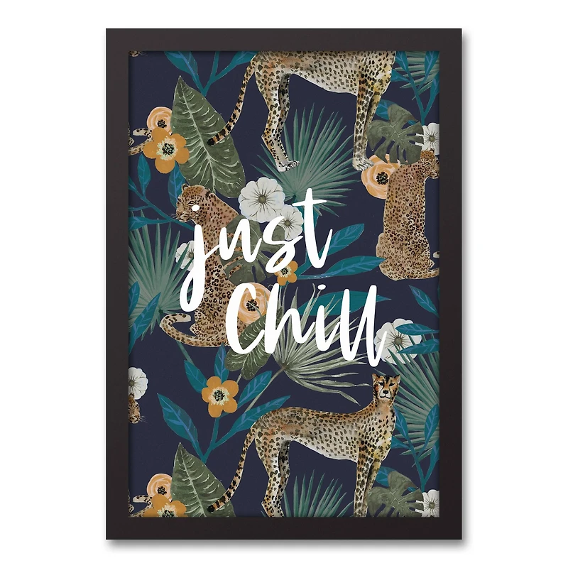 Just Chill Tropical Cheetah Black Framed Canvas Art