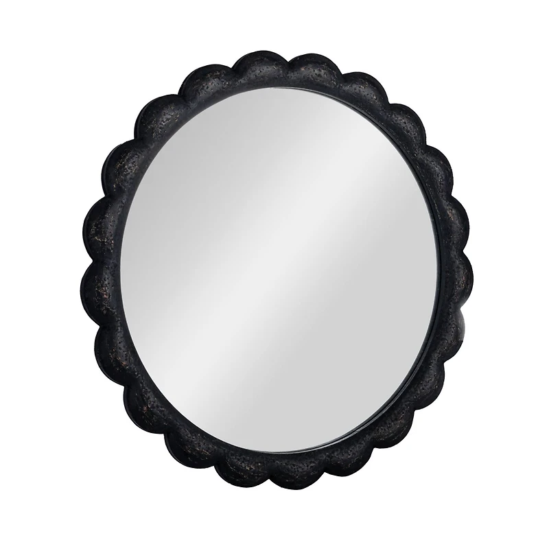 Hello Honey® 27" Black Round Scalloped Wood Wall Mirror