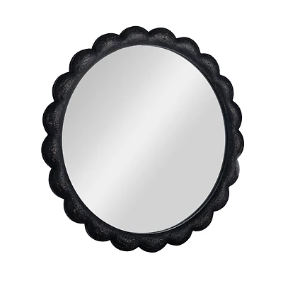 Hello Honey® 27" Black Round Scalloped Wood Wall Mirror