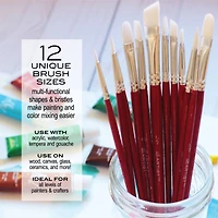Hello, Artist! Short Handle White Taklon 12 Piece Brush Set
