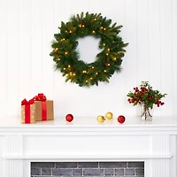 24" LED Mixed Pine Artificial Christmas Wreath