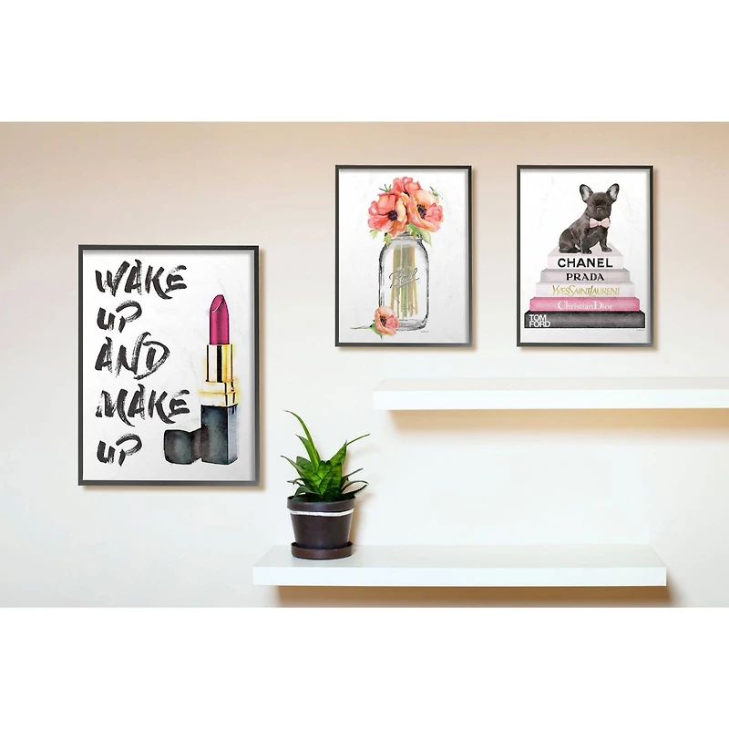 Stupell Industries Fashion Book Stack & French Bulldog Wall Art in Frame