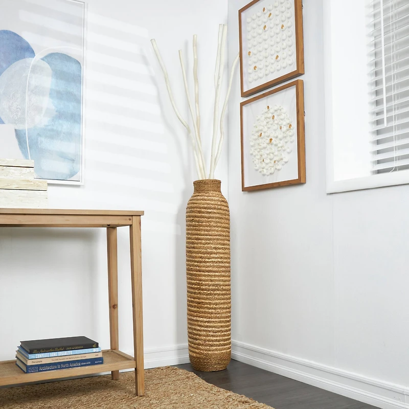 40" Brown Seagrass Handmade Vase