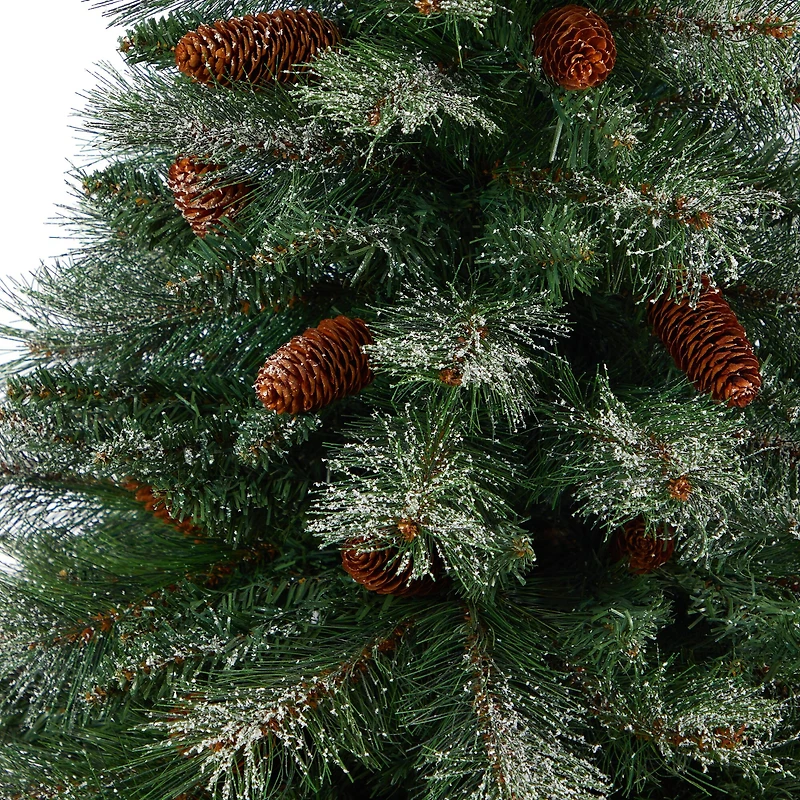 55" Unlit Snowed French Alps Mountain Pine Artificial Christmas Tree In Red Tower Planter
