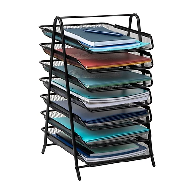 Mind Reader 7-Tier Paper Tray, Desktop Organizer, File Storage, Office, Metal Mesh, Black