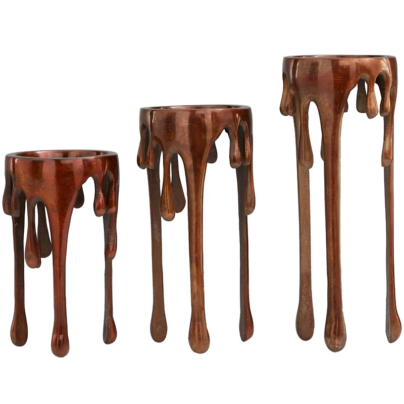 Copper Metal Pillar Candle Holder with Dripping Legs Set