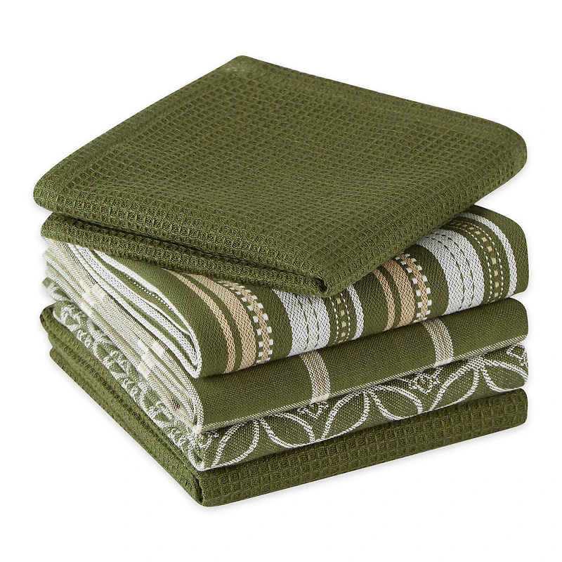 DII® Assorted Sage Dishtowel & Dishcloth (Set of 5)